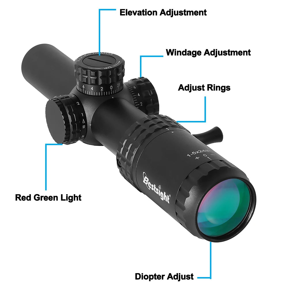 1-5X24 Tactical Rifle Scope Red Green Reticle AR15 Sight