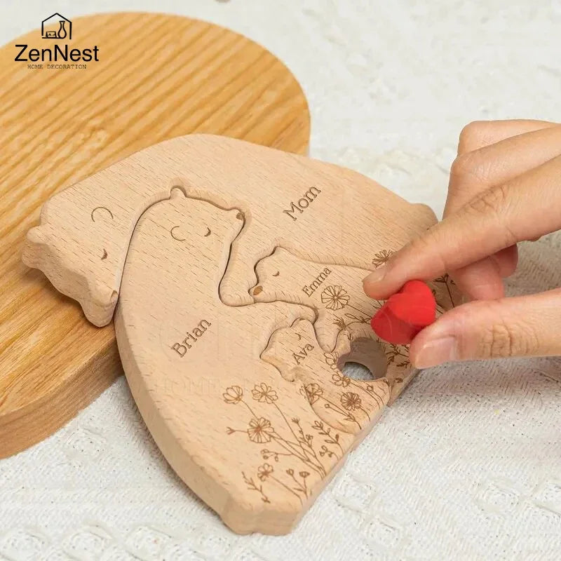 Hign-concerned Wooden Little Bear Family Name Puzzles Gift