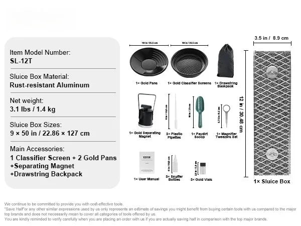 Sihao Superior Premium Aluminum Gold Panning Kit With UltraSluiceSystem BoxSetPro