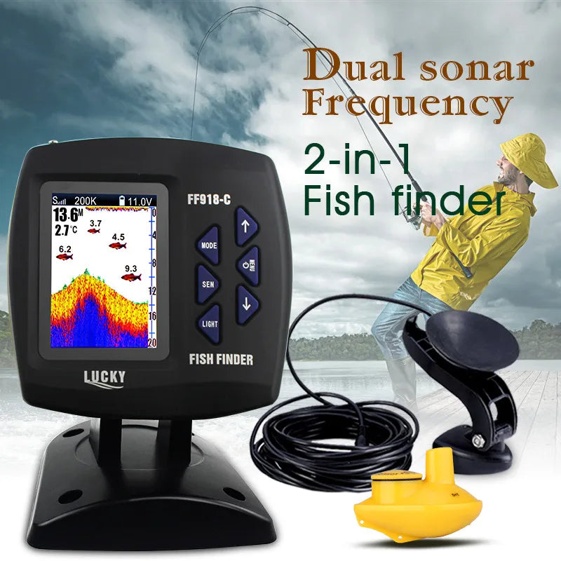 Cable Echo Sounder Sonar Fish Finder Dual Frequency Wired Depth Detector For Angling