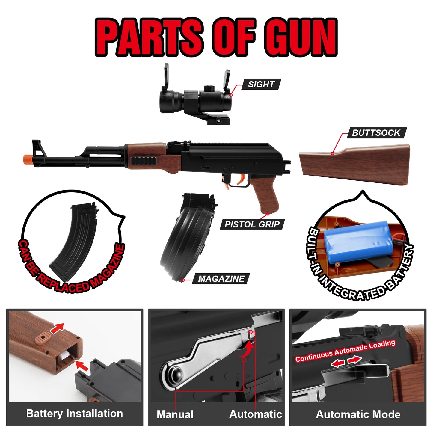 High Speed AKM-47 Electric Gel Balls Gun Toys, Automatic&Manual Dual Modes Water Bullet Blaster, Perfect for Outdoor Games/Gifts