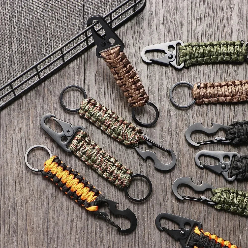 XMSJ Outdoor Paracord Keychain With Carabiner Survival Kit Bottle Opener Emergency Knot Tools Included