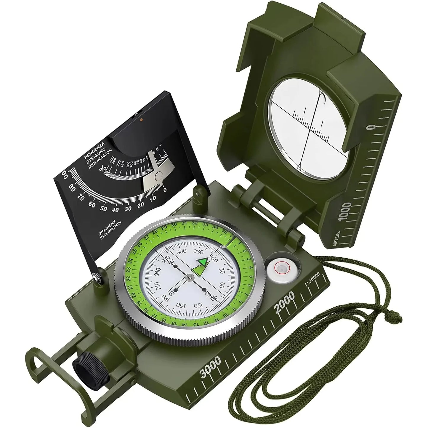 Carrying Lensatic Compass Metal Waterproof IP65 Clinometer