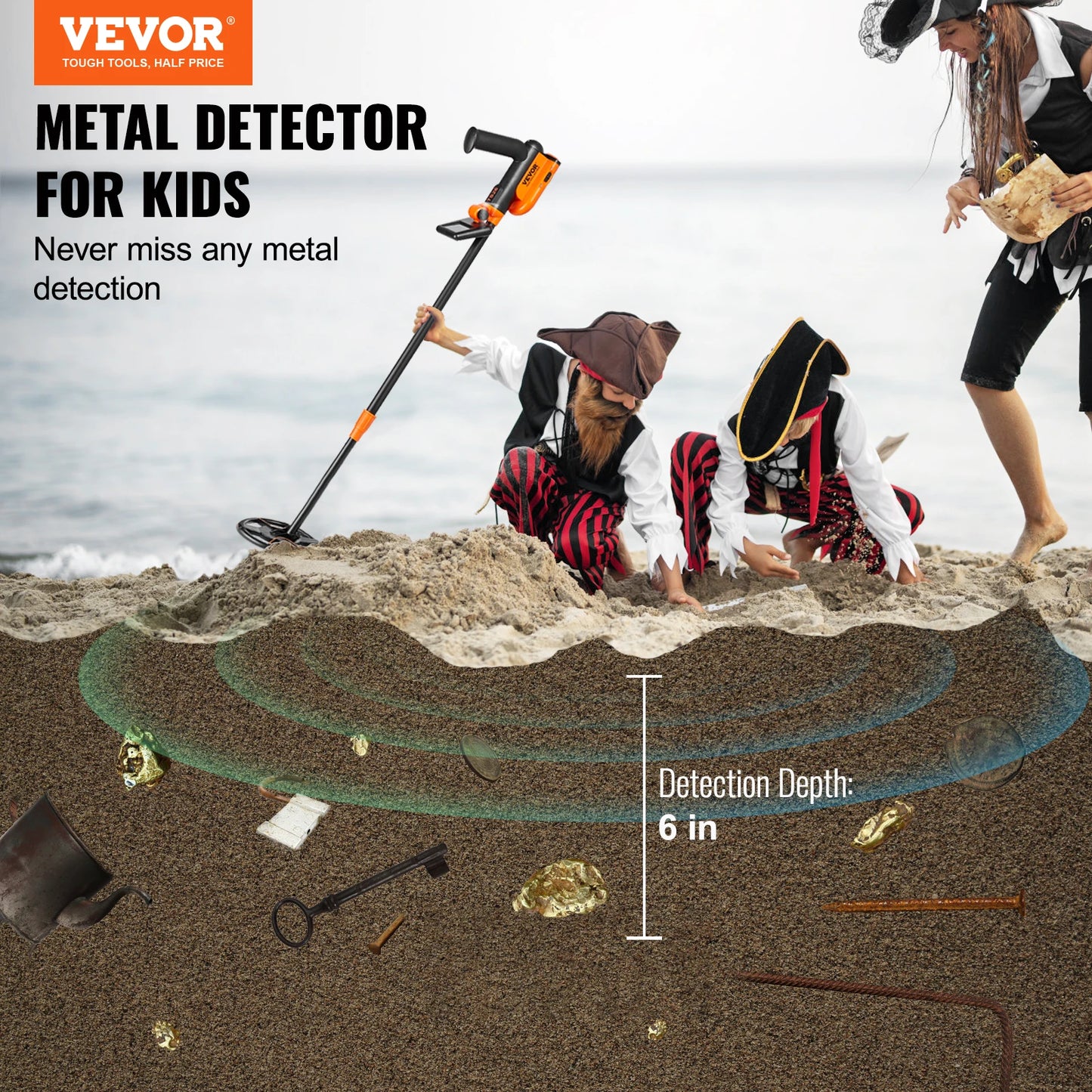 SucceBuy Kids Metal Detector With Adjustable Length LCD Display IP68