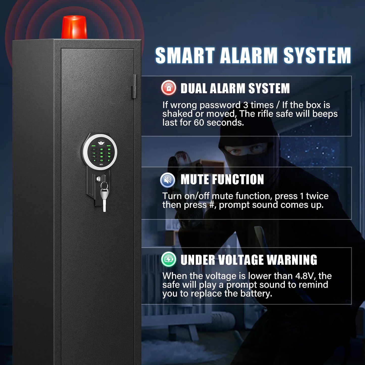 Kavey Digital Large Gun Safe, Quick Access Gun Cabinets with LED Light, Adjustable Gun Rack and Removable Shelf