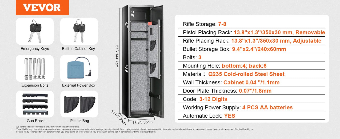SucceBuy 3-8 Rifles Gun Safe w/ Digital Keypad & Lock Gun Storage Cabinet with Removable Storage Shelf for Home Long Gun Pistols