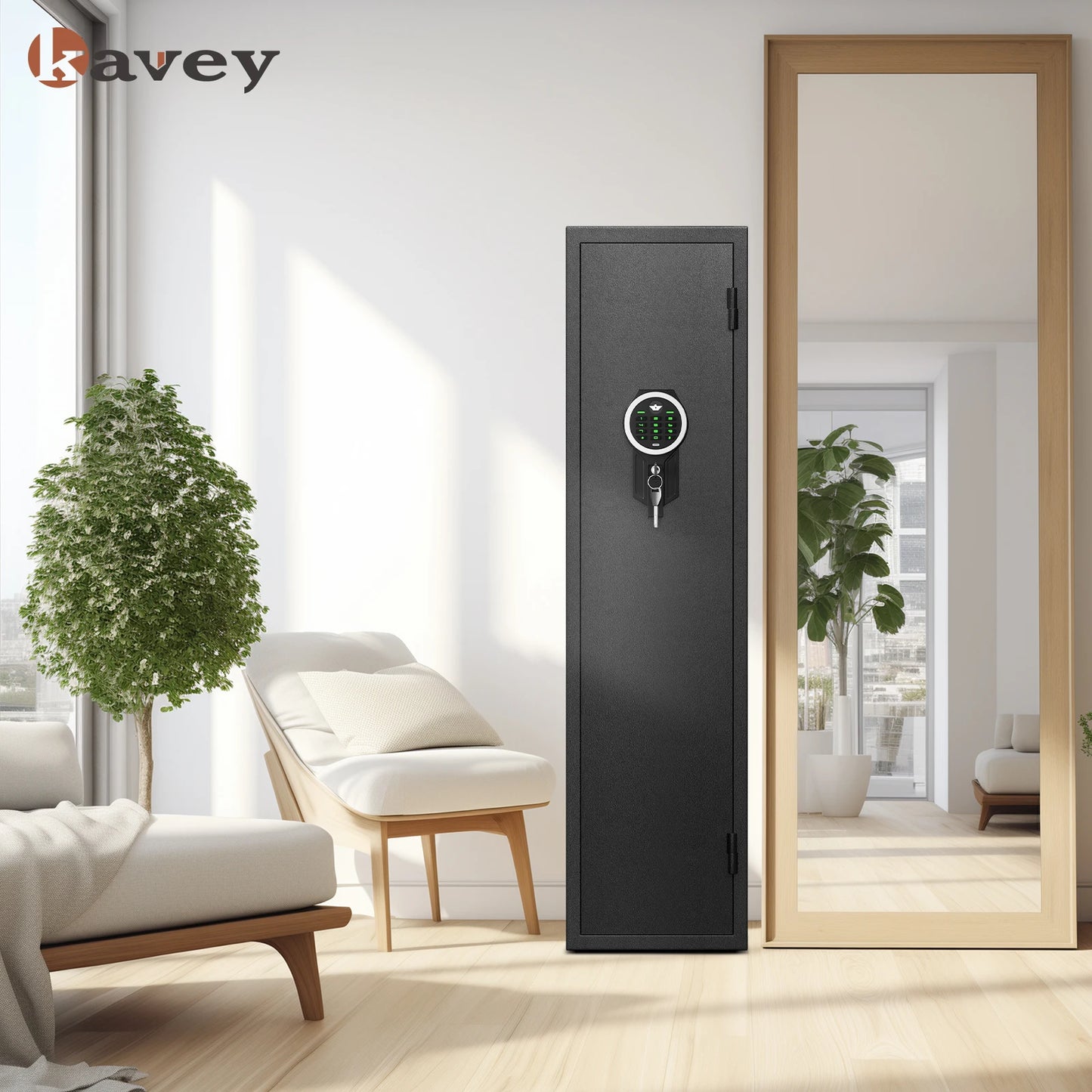 Kavey Digital Large Gun Safe, Quick Access Gun Cabinets with LED Light, Adjustable Gun Rack and Removable Shelf