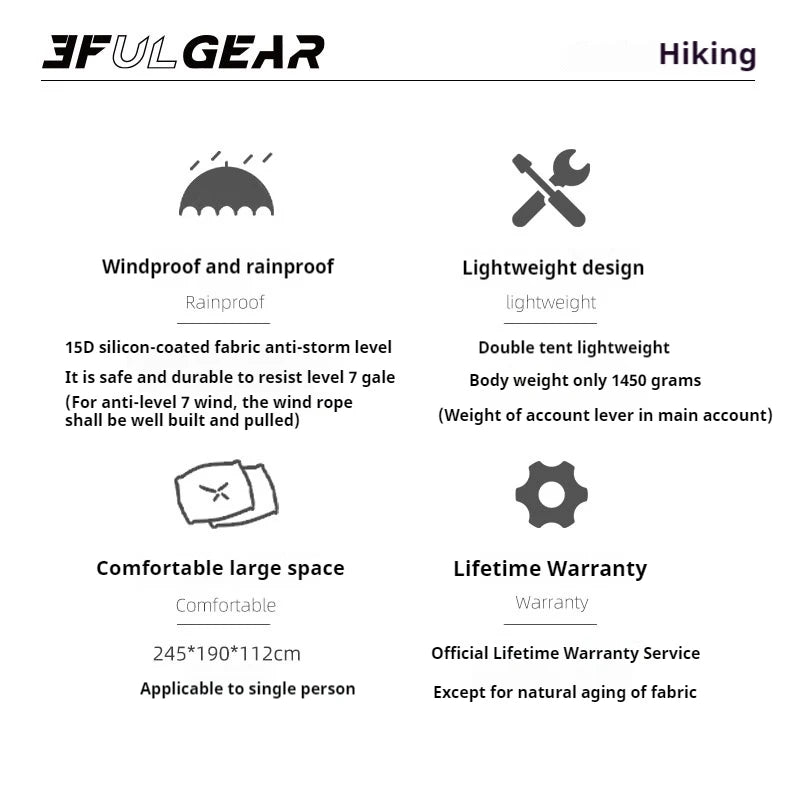 3F UL GEAR Camping Tent Lightweight Three Quarter Season