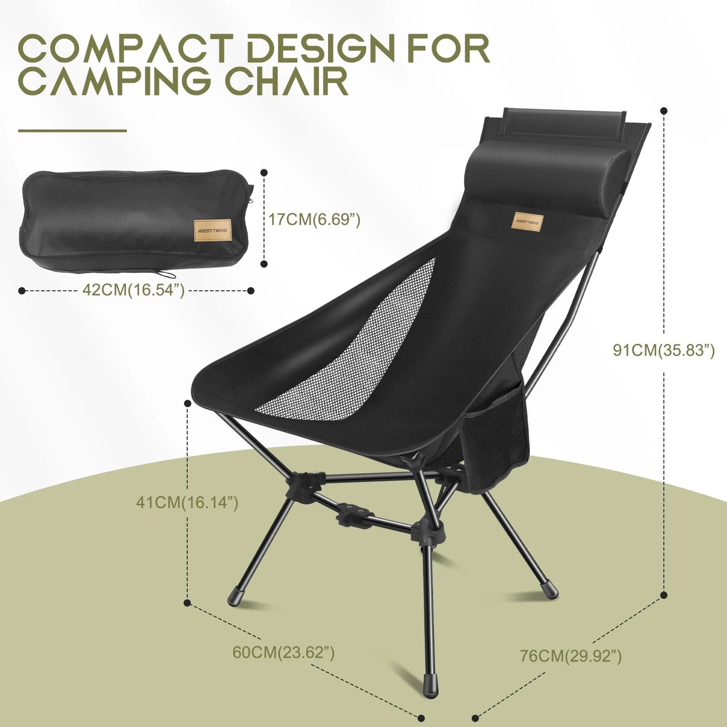 West Tune Folding Camping Chair With Headrest And Storage