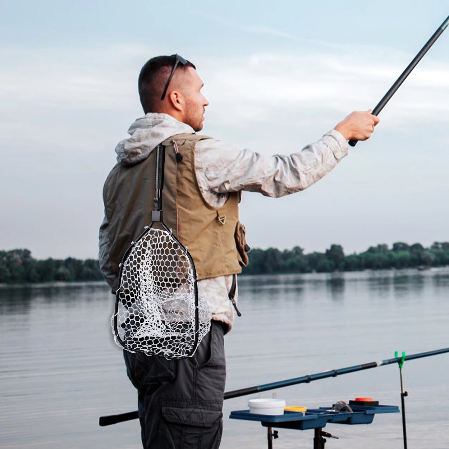 Foldable Trout Fly Fishing Net With Soft Rubber Mesh Handle