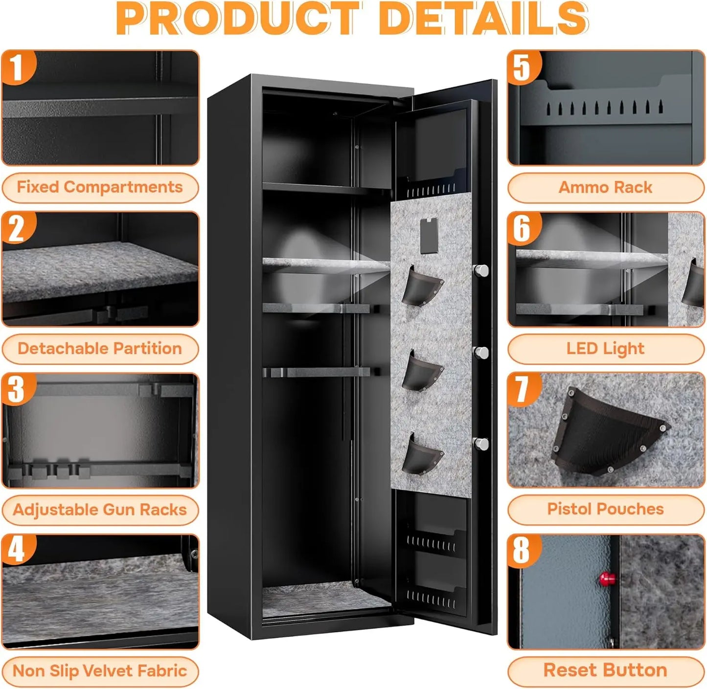 8-12 Fingerprint Gun Safe for Rifles and Pistols,No Assembly Required,Gun Safes for Rifle and Password Lock,Gun Cabinet for Home