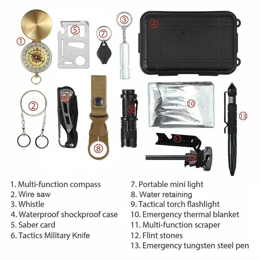 14 In 1 Comprehensive OutdoorAdventure Emergency Survival Gear Kit CampingOutdoors