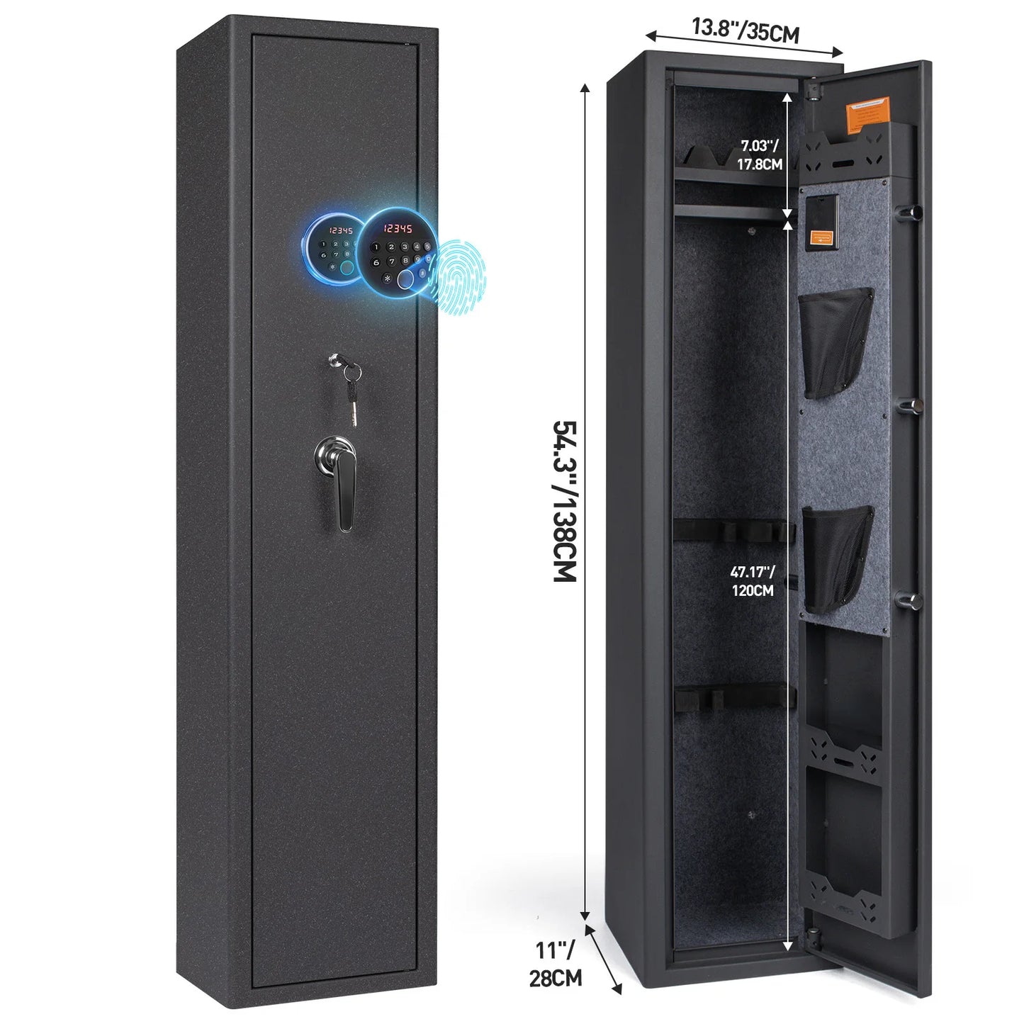 Mutak 3-8 Rifles Gun Safe for Home Rifles Pistols,Biometric Gun Cabinet with Fingerprint/Keypad/Key,with Locker Removable Shelf