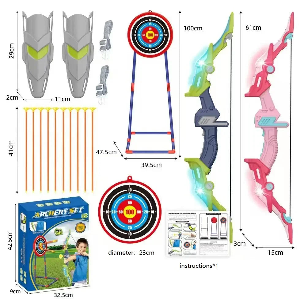 Bow and Arrow Set Light Up Archery Toy Kids Outdoor with Standing Target Sports Shooting Hunting Games Toys Children Gifts
