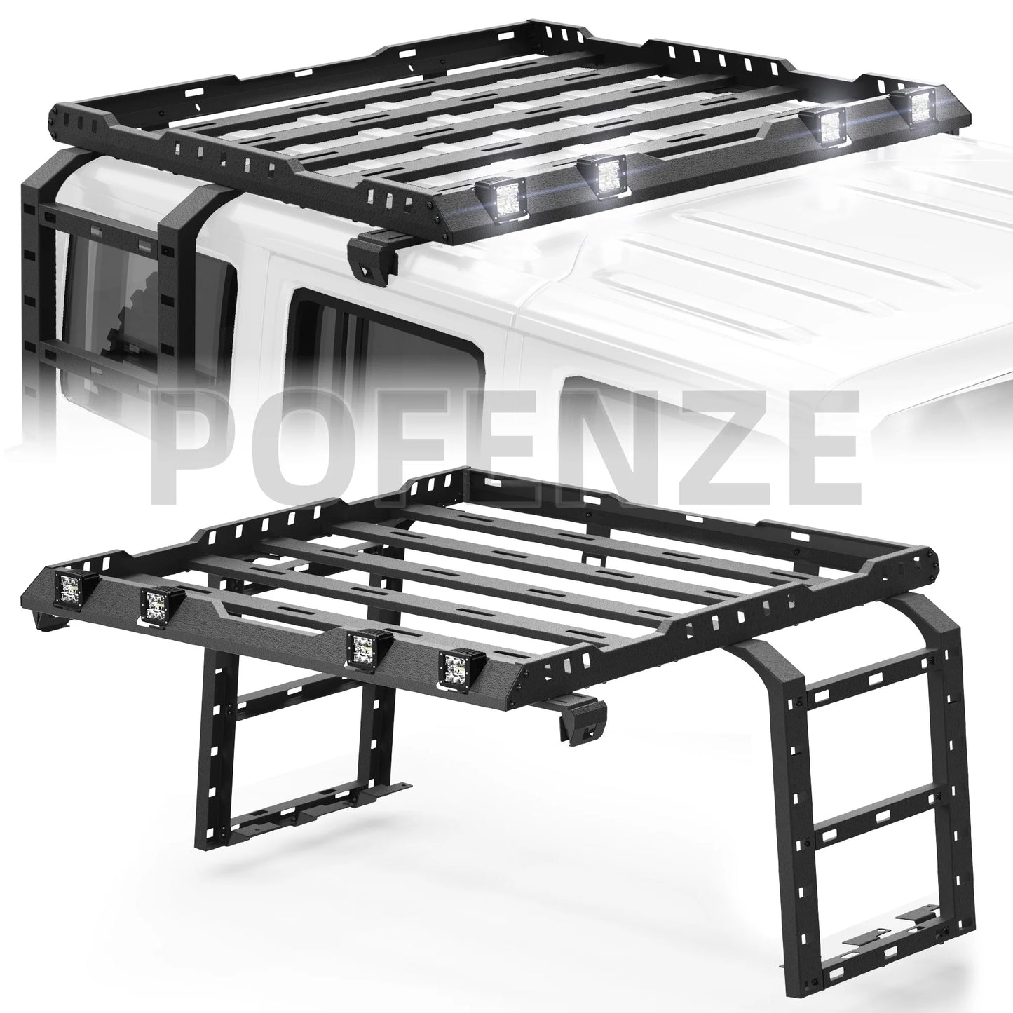 POFENZE Jeep Wrangler Roof Rack With 4 LED Lights System