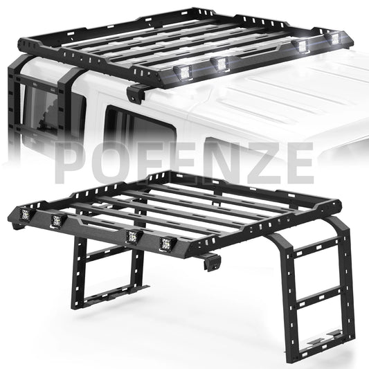 POFENZE Jeep Wrangler Roof Rack With 4 LED Lights System