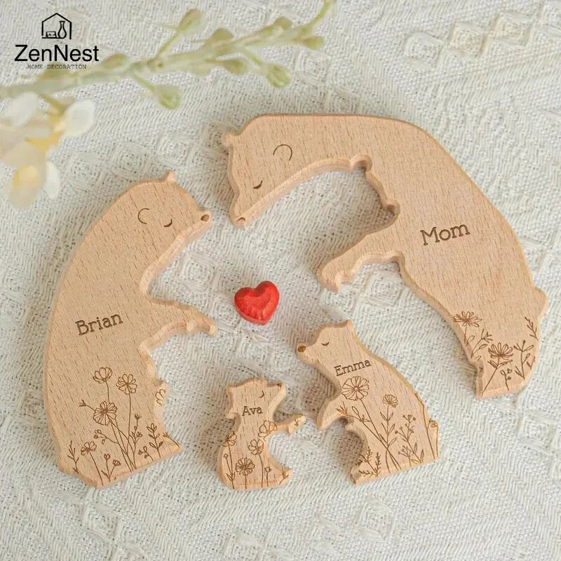 Hign-concerned Wooden Little Bear Family Name Puzzles Gift