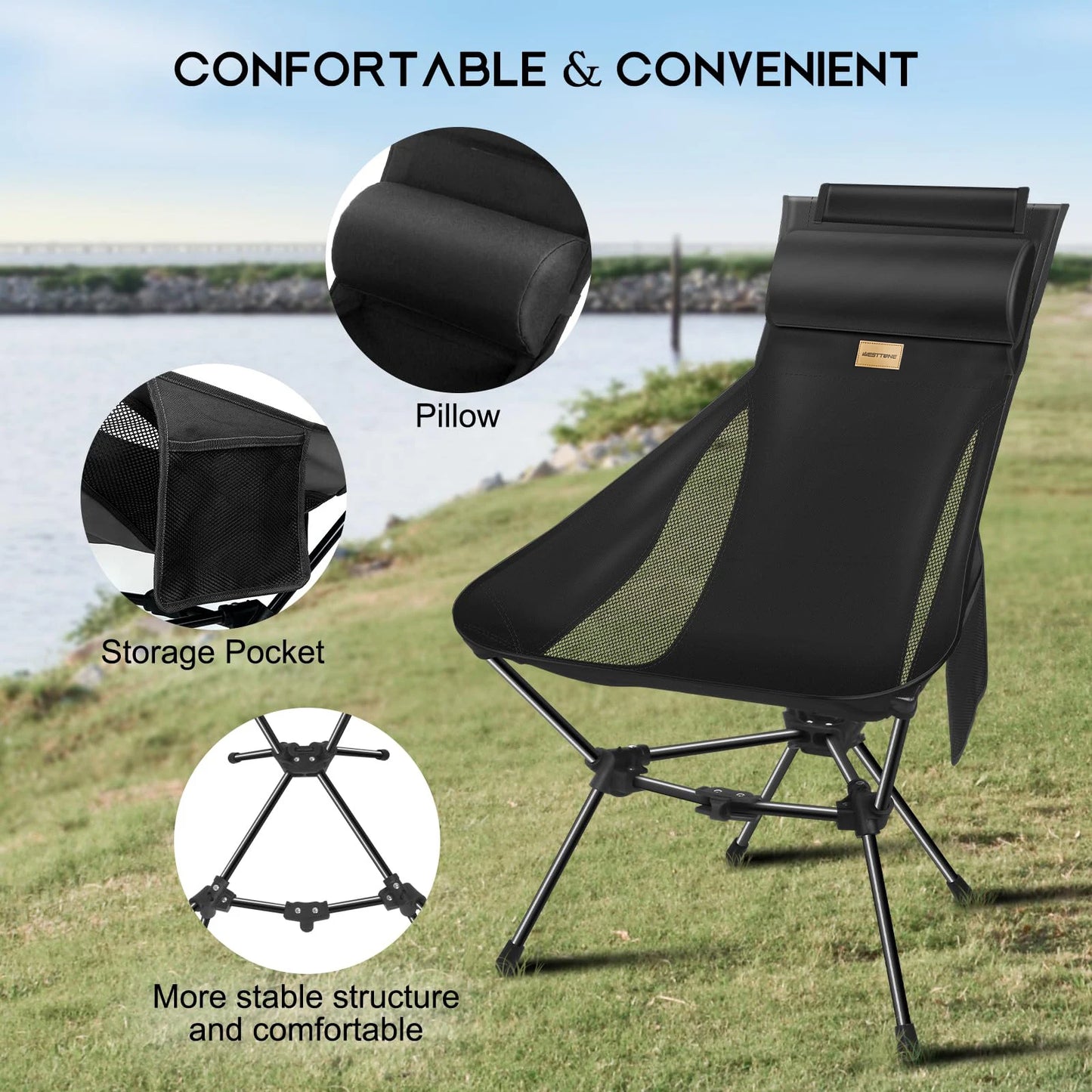 West Tune Folding Camping Chair With Headrest And Storage