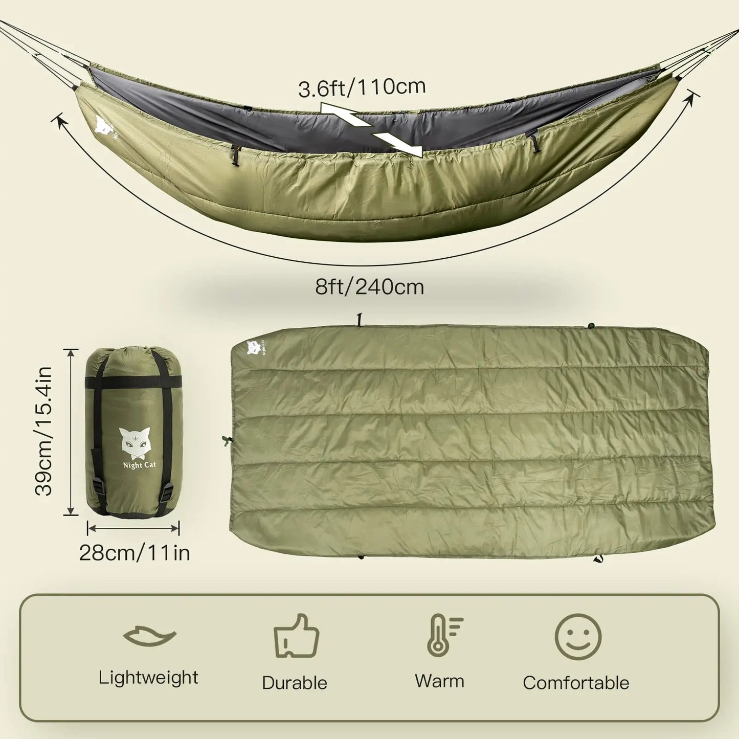 Night Cat 4 Seasons Insulated Hammock Underquilt Sleeping Bag