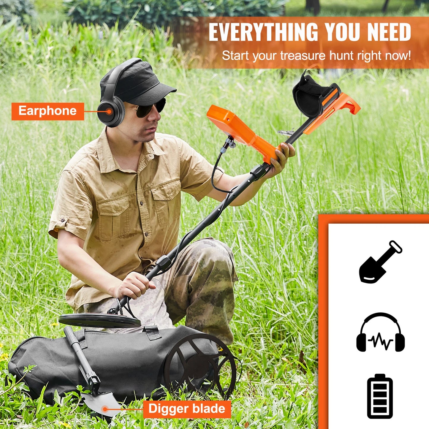 SucceBuy Professional Rechargeable Metal Detector IP68 Waterproof Coil LCD 7 Modes for Treasure Hunting