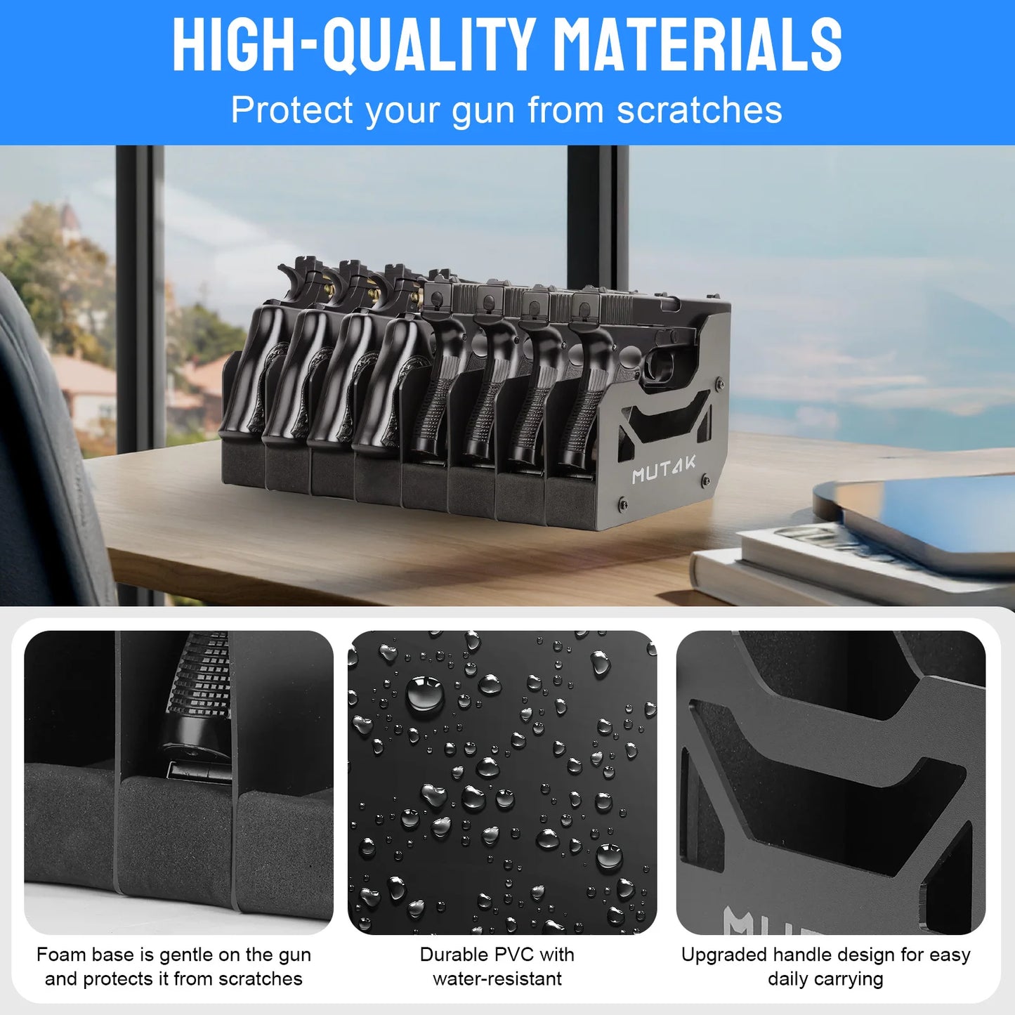 Mutak 8 Slots Pistol Rack for Gun Safe,Foam Handgun Rack with Anti-slip Magnetic Strip Revolver Pistols Holder Indoor Gun Rack
