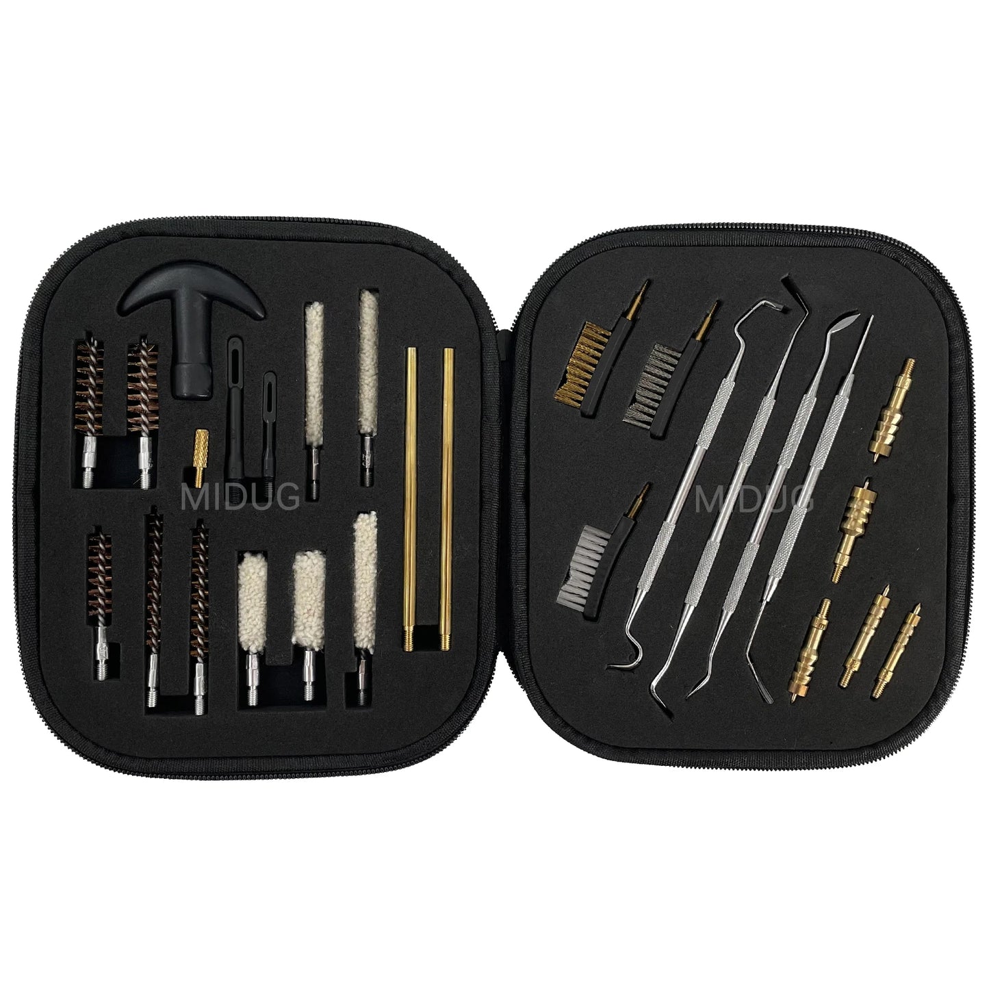 MIDUG Universal Handgun Cleaning Kit .22 Cal .40 Cal .45 Cal 9mm Pistol Cleaning Kit Bore Brush Brass Jag Stainless Steel Pick