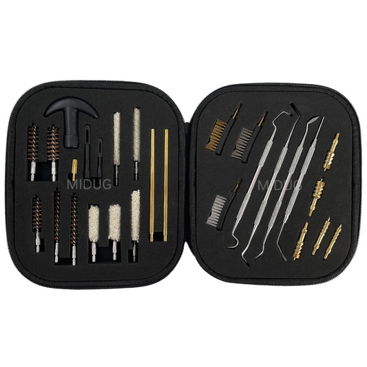 MIDUG Universal Handgun Cleaning Kit .22 Cal .40 Cal .45 Cal 9mm Pistol Cleaning Kit Bore Brush Brass Jag Stainless Steel Pick