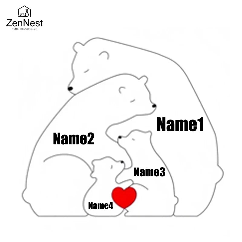 Hign-concerned Wooden Little Bear Family Name Puzzles Gift