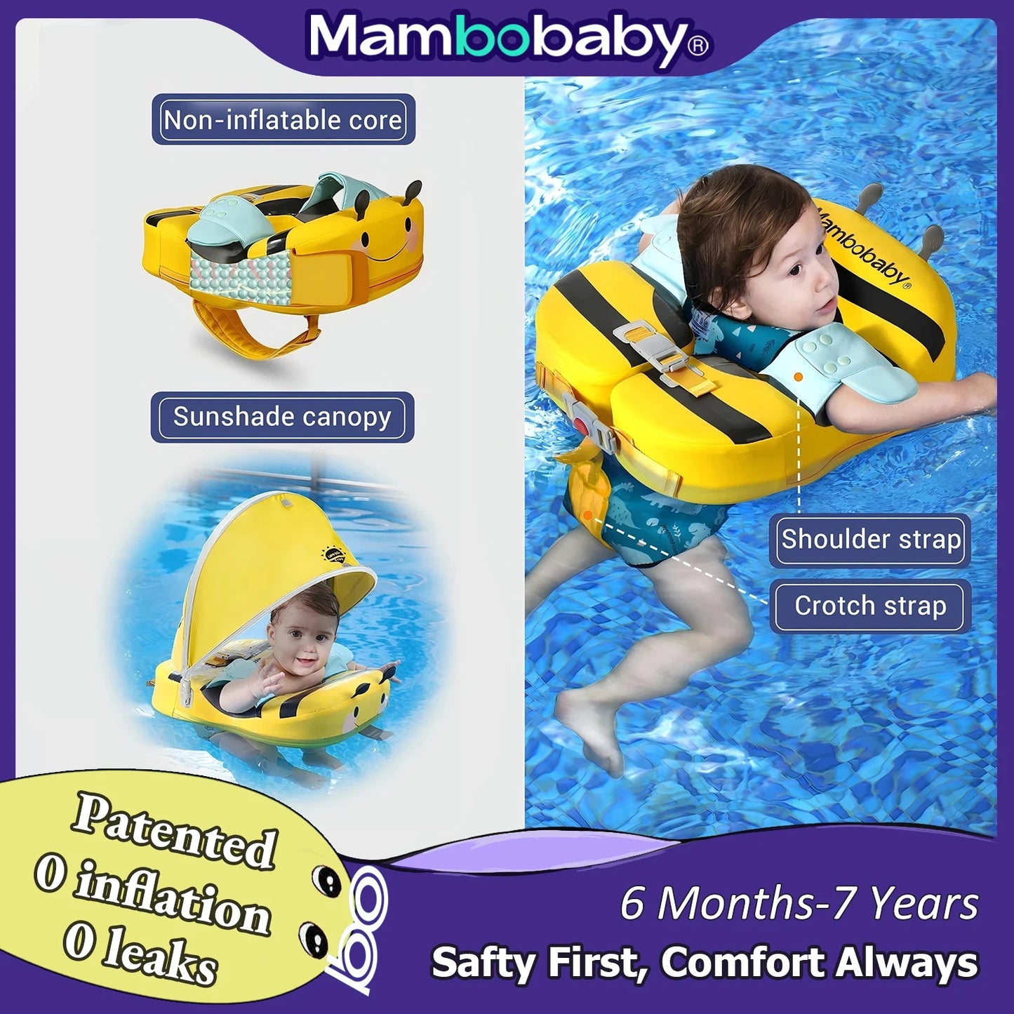 Mambobaby Baby Float With Sunshade And Safe Belt For Kids