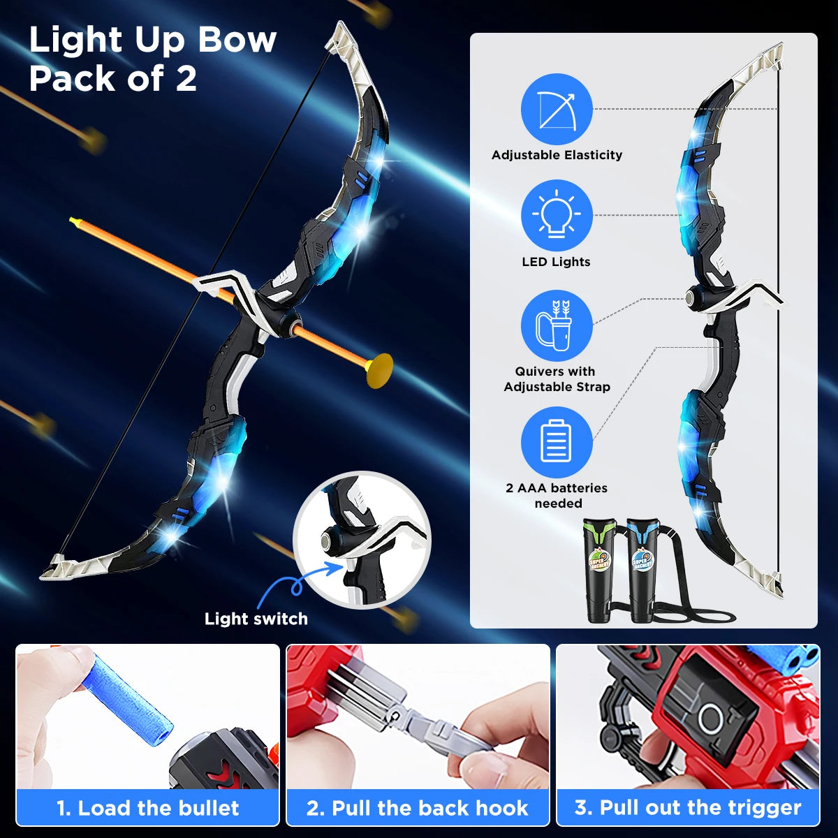 VATOS Bow Arrow Gun Toy Set Kids Archery Night Light