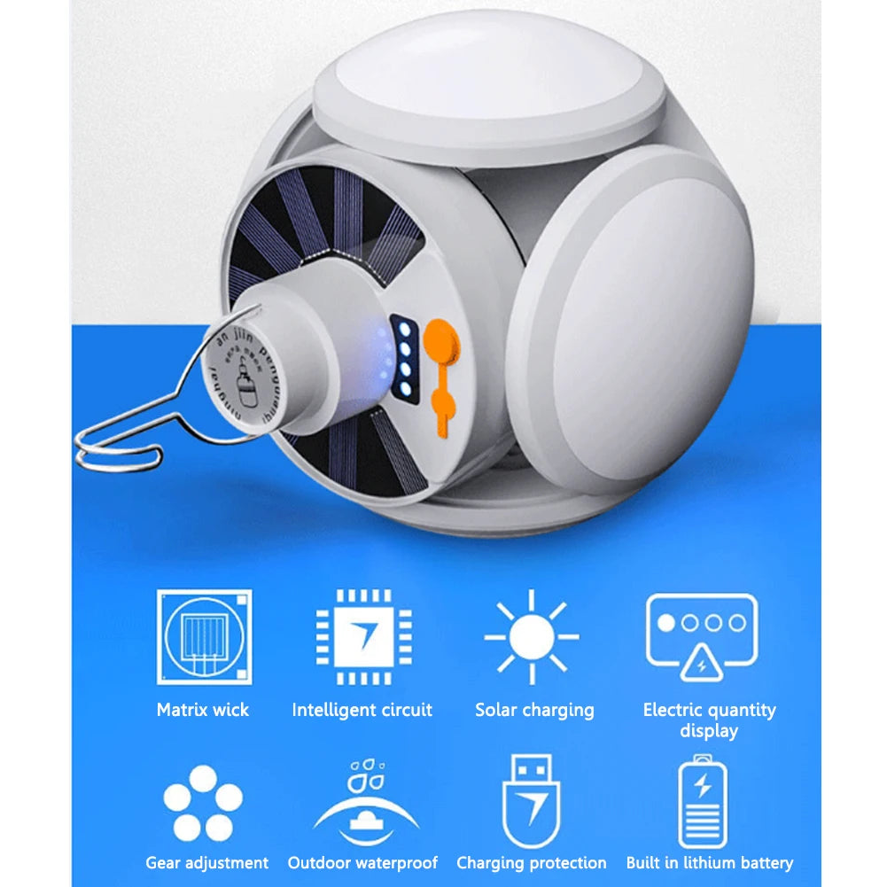 Shunmaii LED Solar Camping Light Bulb Rechargeable Lantern With Adjustable 5 Gear Modes