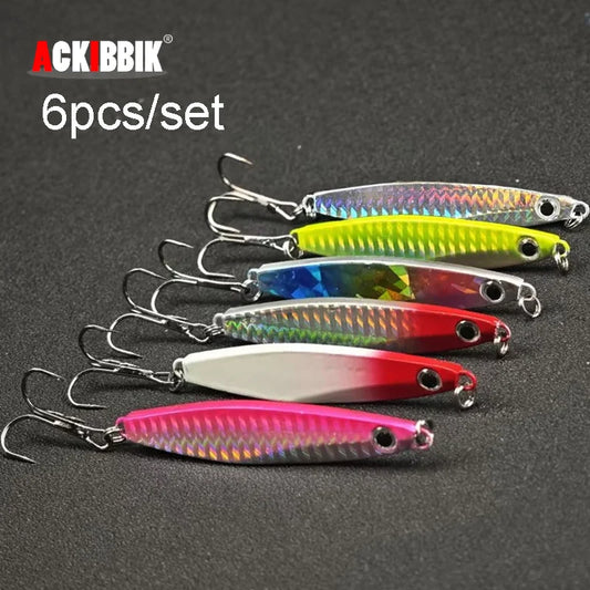 Ackibbik 6PieceSet Metal-Cast Jig-Spoon Saltwater Lure for Tuna Kingfish Performance