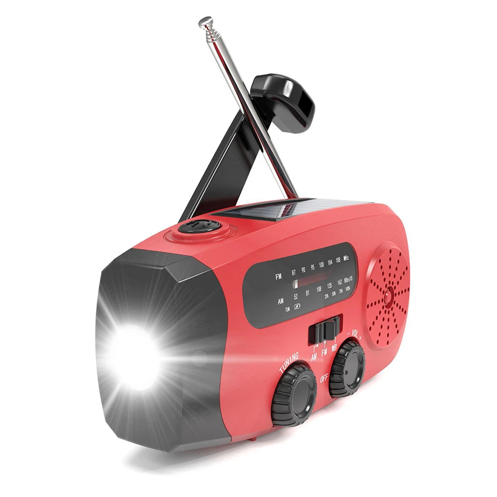Electric Portable Solar Hand Crank Radio Charger With LED Lights For Outdoor Survival