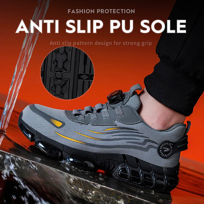 Breathable Laceless Soft Sole Anti Smash Puncture Work Shoes