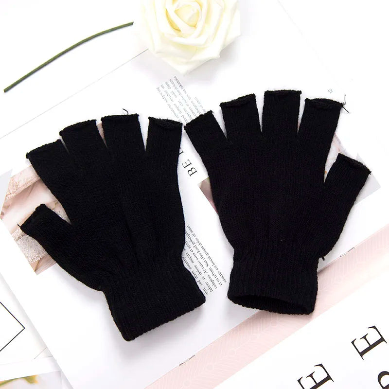 YOSEMZBACN Fingerless Gloves Unisex Knit Wool Winter Warm