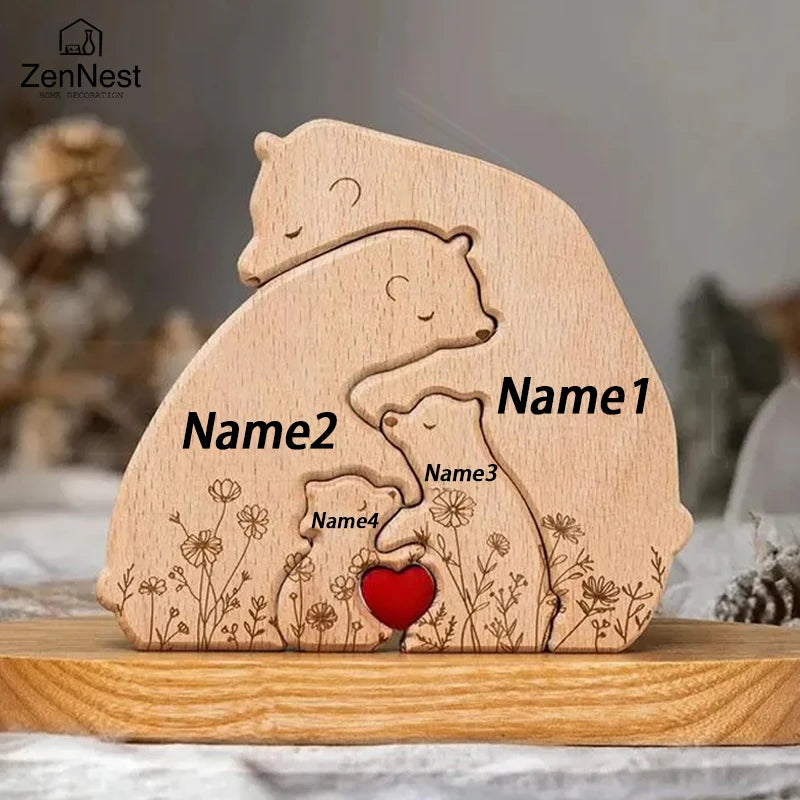 Hign-concerned Wooden Little Bear Family Name Puzzles Gift