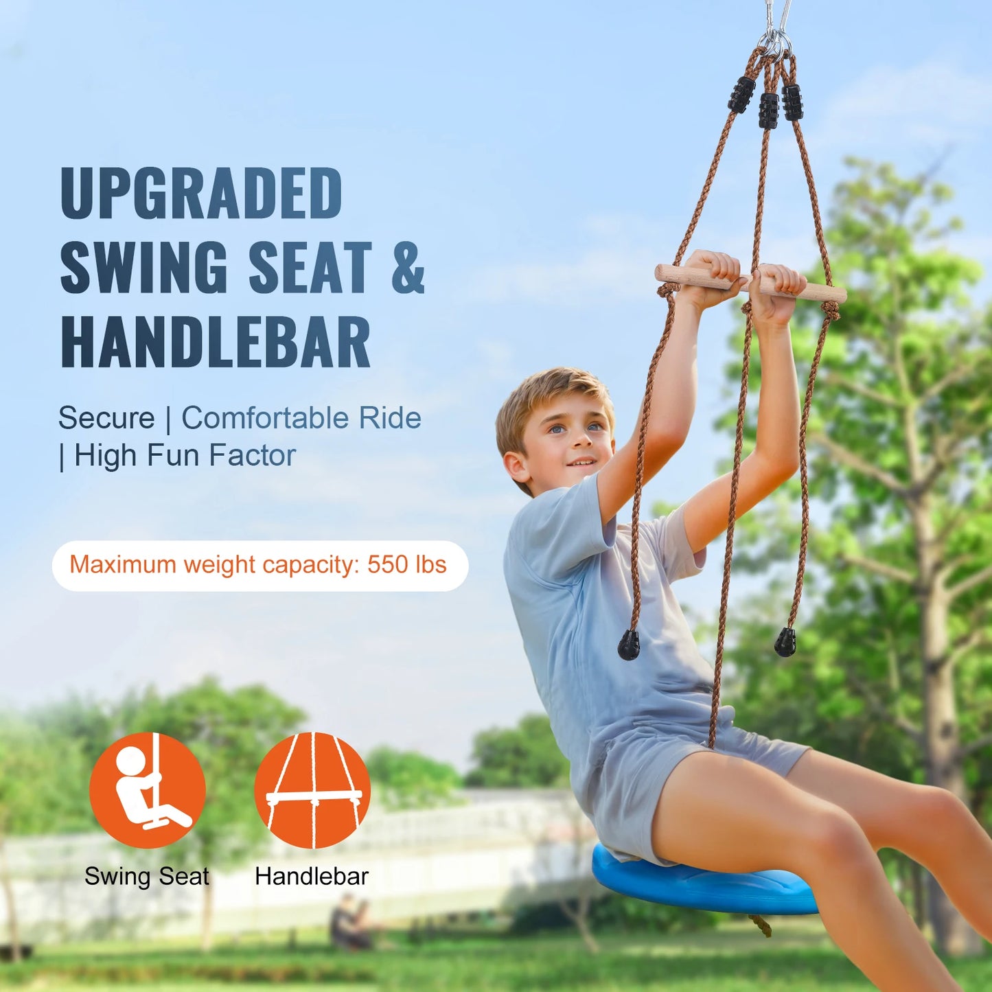 VEVOR Zipline Kit for Kids and Adults Up To 500 Lb Backyard Quick Setup Seat and Handlebar