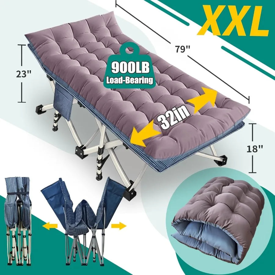 XXL Camping Cot with Mattress Oversize 32 Width Folding Cot Heavy Duty Comfortable Cots for Sleeping Guest Bed with Carry Bag P